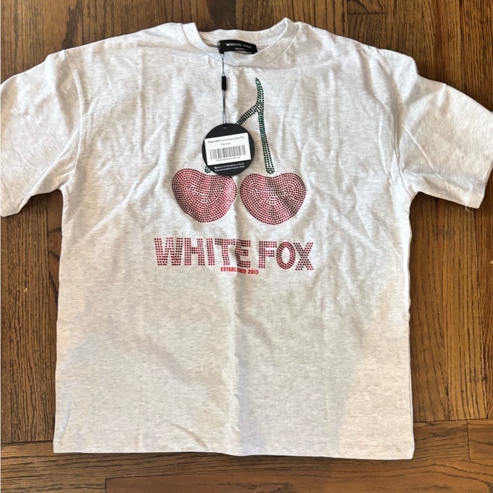 NWT ✨ white Fox Made With Love cherry 🍒 Oversized Tee Grey Marle xxs/xs